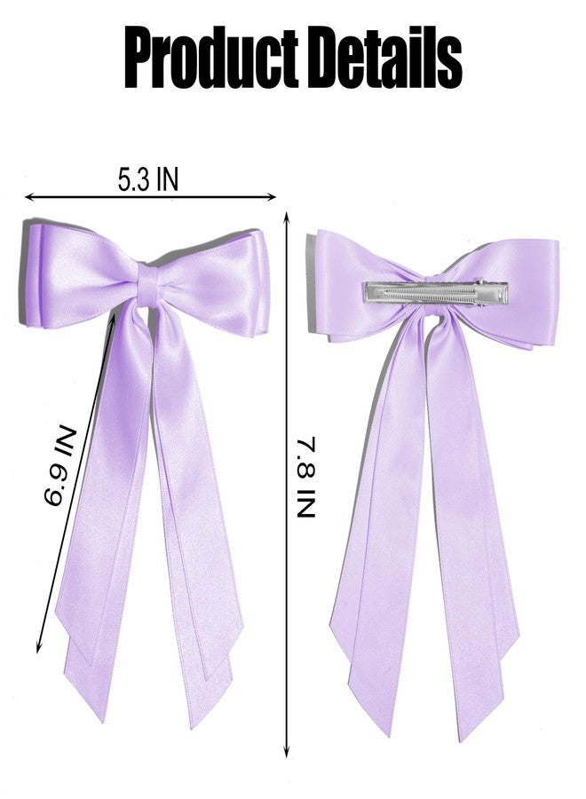 TULOBI 3pcs Light Purple Hair Bow Clip with Long Tail 7.8” Lilac Silky Satin Ribbon Barrettes Hair Bows with Alligator clips for Girls Women Spring Summer Easter Outfit Dress Accessory Gift - Image 2
